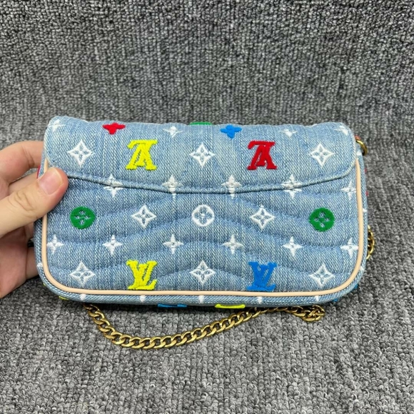100%  Authentic Louis Vuitton New Wave Blue Monogram Denim Satchel - Picture 2 of 14
